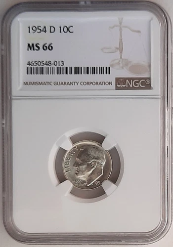 1954-Denver Mint Silver Roosevelt Dime (10C) NGC MS 66