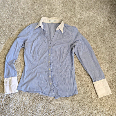 Express Design Studio Blue White Striped Woven Collared Button-Up Shirt Size M
