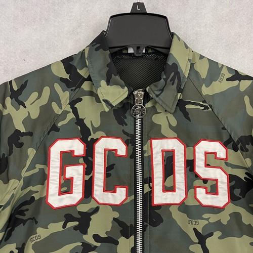 GCDS Camouflage Print Jacket Boys 12 Green Spell Out Full Zip Made In Italy - Picture 10 of 14