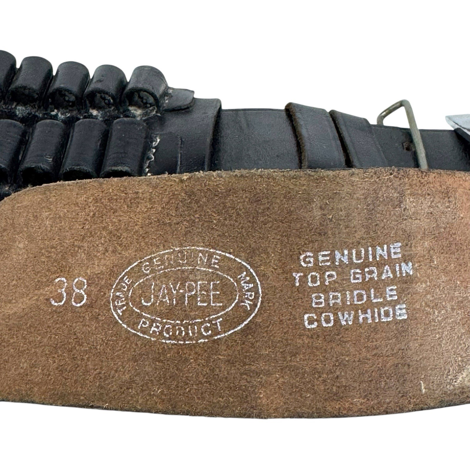 Vintage Black JAY-PEE Genuine Cowhide Ammo Belt Sz 38 w/ Patrolman Holster