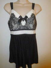 NWT Soma Black Ivory Eyelash Lace Babydoll Camisole Sleep Tank Lingerie M