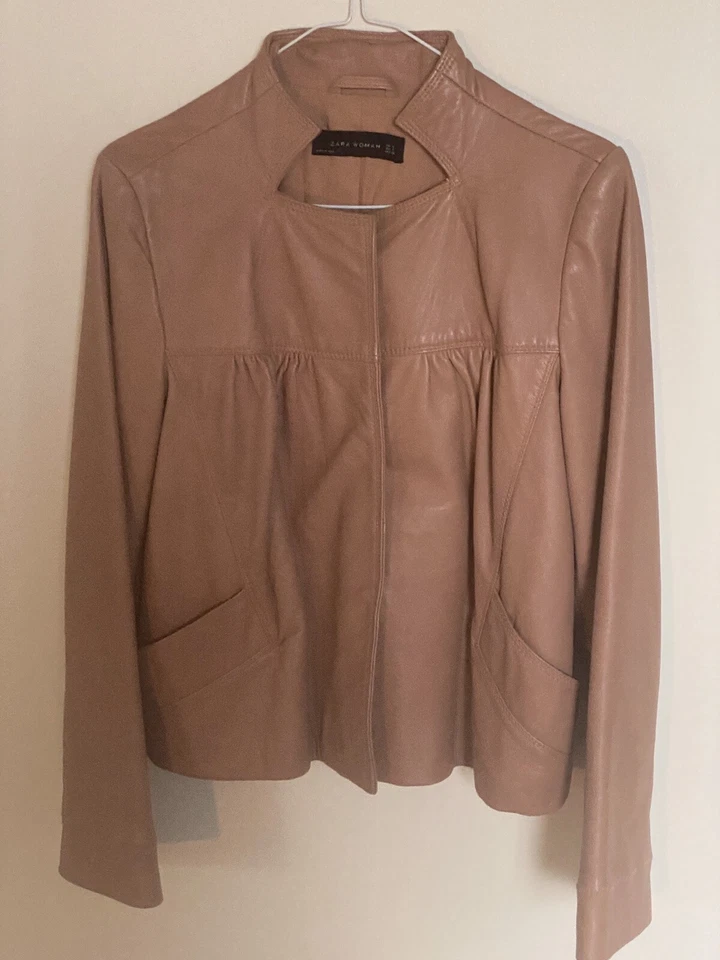Zara women Soft leather jacket  Marni Style Antique Pink Waist Length A Shape S - Image 2 of 4