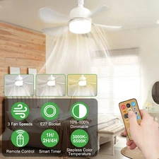 5 Blades Screw in Ceiling Fan with Dimmable LED Light for Bedroom Kitchen Garage