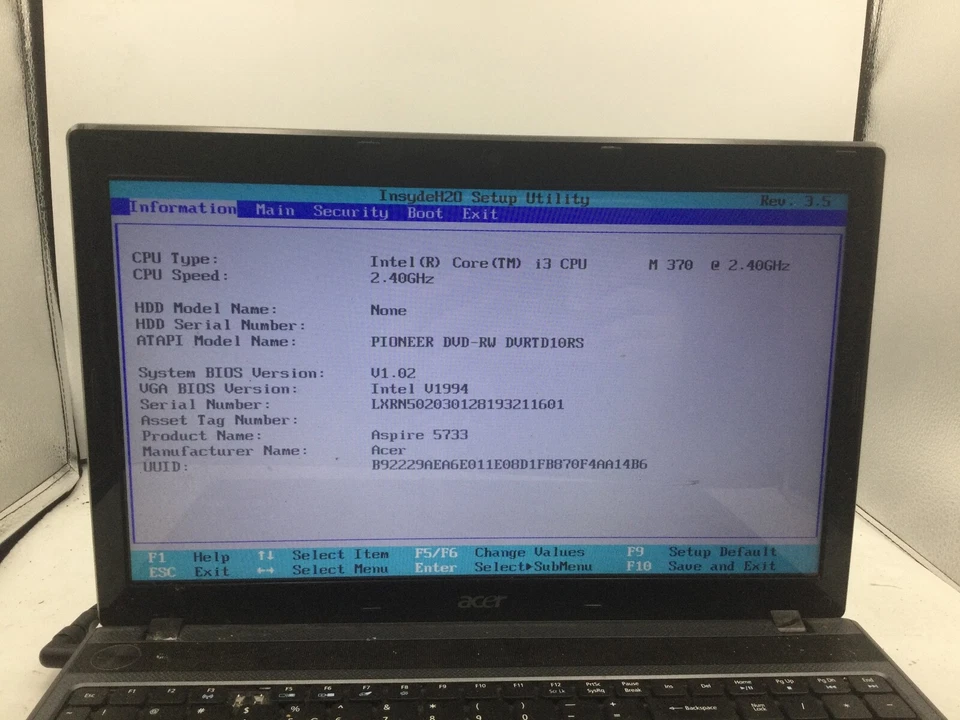 ACER ASPIRE 5733 - BOOT TO BIOS - INTEL I3 M370 - 4GB RAM - BESCHREIBUNG LESEN - BB - Bild 2 von 4