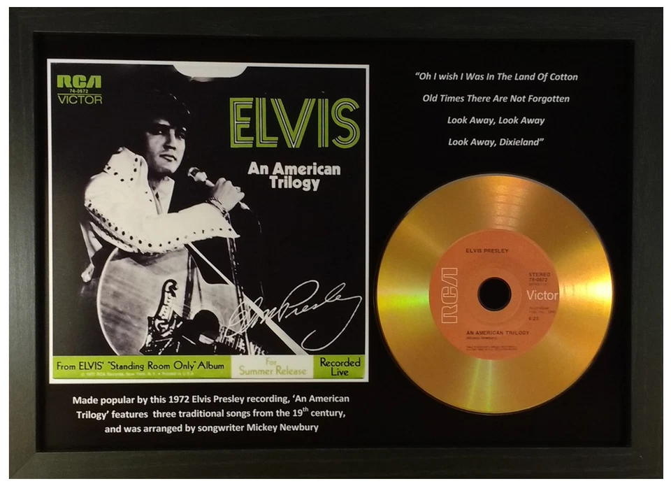 ELVIS PRESLEY 'AN AMERICAN TRILOGY' SIGNED GOLD CD DISC COLLECTABLE MEMORABILIA