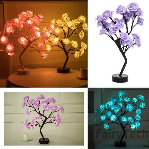 USB LED Rose Flower Table Lamp Night Lights Home - Picture 3 of 18