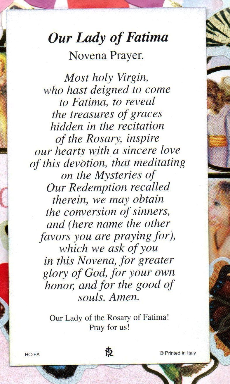 Our Lady of Fatima with the Novena Prayer - Paperstock Holy Card RA | eBay