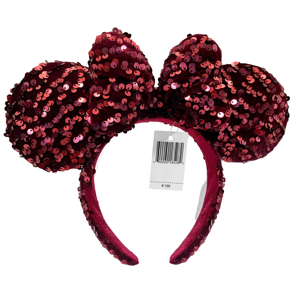 Disney` Parks велюр темно-красный блестки Токио Японии обруч для волос Минни-Маус уши - Изображение 3 из 4