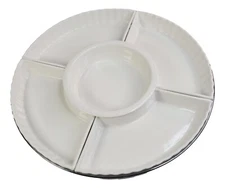 White Ceramic Serving Dish Lazy Susan Chip Dip Appetizer Bowl & Metal Turntable