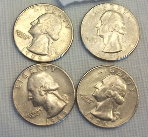 Lot of 4 25C P & D Mint Washington Circulated Quarters - 1986