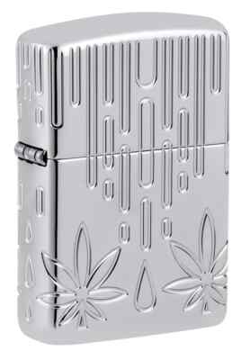 Zippo 46303, Waxy Cannabis Leaf Multi-Cut Armor High Polish Chrome
