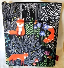 Book Sleeve with Zipper Woodland Foxes Book Cover Outer Pouch L Parkin Design