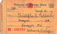 1956 Veterans of Foreign Wars Membership Card Vintage Military Air Force *A8b