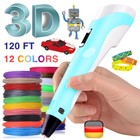 Dziecięcy zestaw długopisów 3D Pióro do druku 3D z 12 kolorami 120ft PLA Filament Zrób to sam Prezent