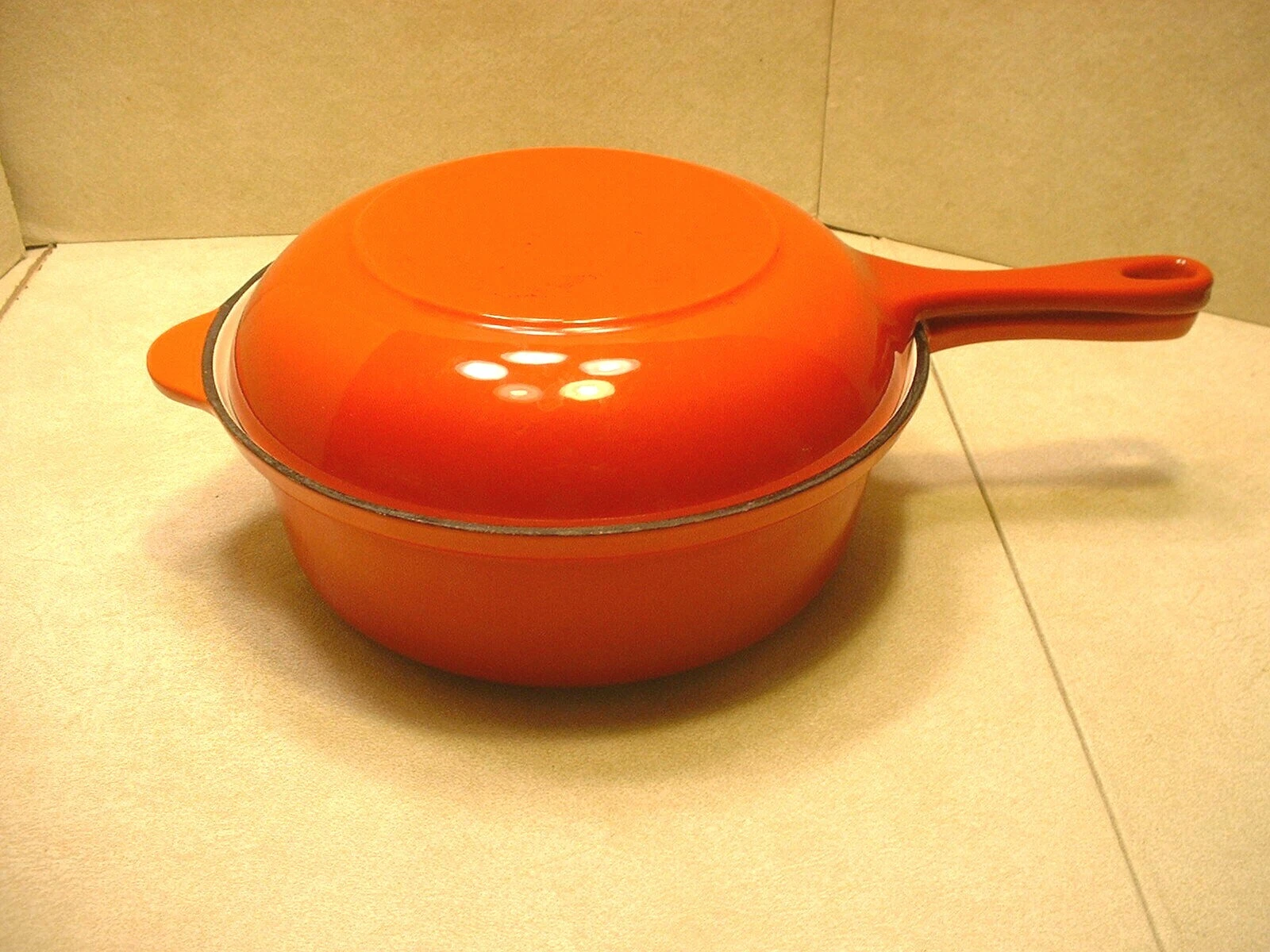 Vintage Techniques Red Cast Iron Sauce Pan Skillet Lid Combo Cookware