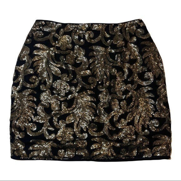 Mini Skirt Small Gold Black Sequin Size Small-image