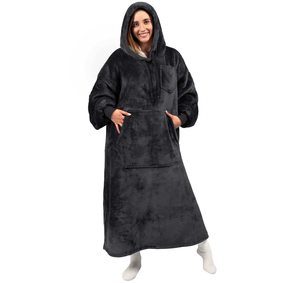 Oversized Wearable Blanket Hoodie Sweatshirt Comfy Fleece Pullover with Pocket