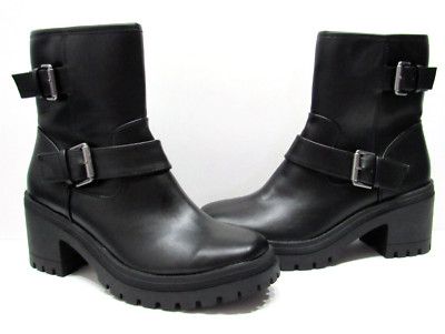 ESPIRIT Women's 7.5 Black Side Zip Round Toe Lug Sole Chunky Heel Ankle Boots