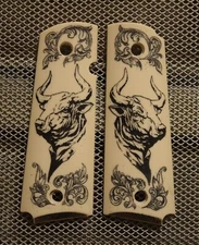 1911 Grips For Kimber/Colt Clones Hand Scrimshawed "No Bull Buddy! Nice!