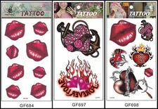 Sexy Red Lips Love Heart Stars Butterfly Rose Flower Long Stripe Body Tattoo  