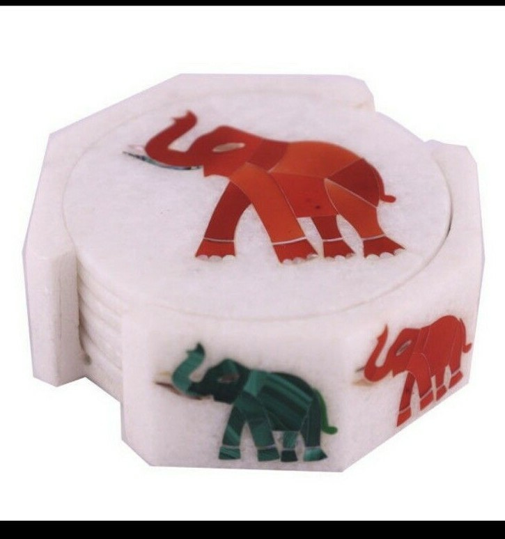 Ensemble De 4 Sous-Verres En Marbre Blanc Faits Main Décor De Thé