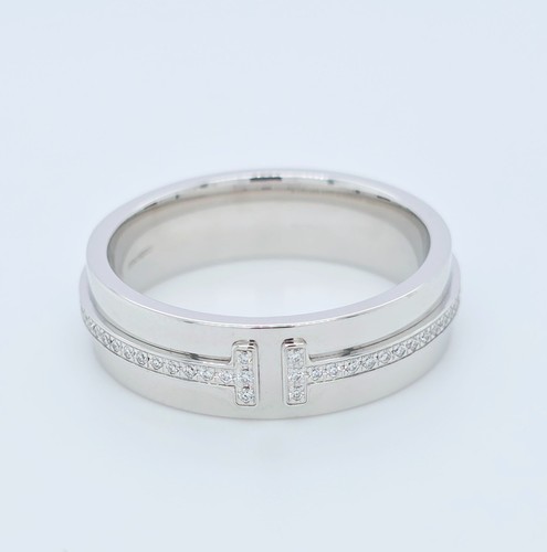 Tiffany & Co. Tiffany T, Wide Diamond Ring, 18ct White Gold, 5.5mm, Size N 1/2