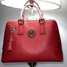 Metro City Crossbody Handbag Red Leather Satchel Purse Tote Bowler Bag Gift