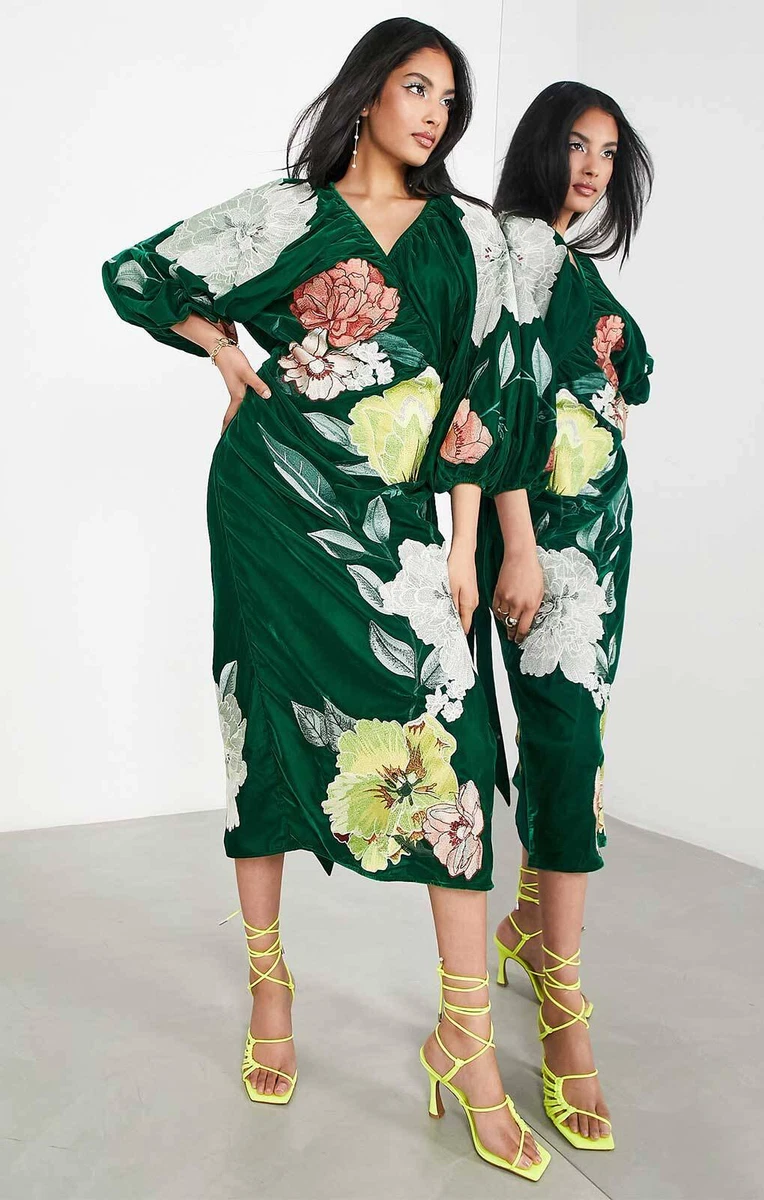 Asos Edition Asos Design Long Sleeve Pretty Embroidered Maxi Dress ASOS  EDITION Curve Velvet Embroidered Floral