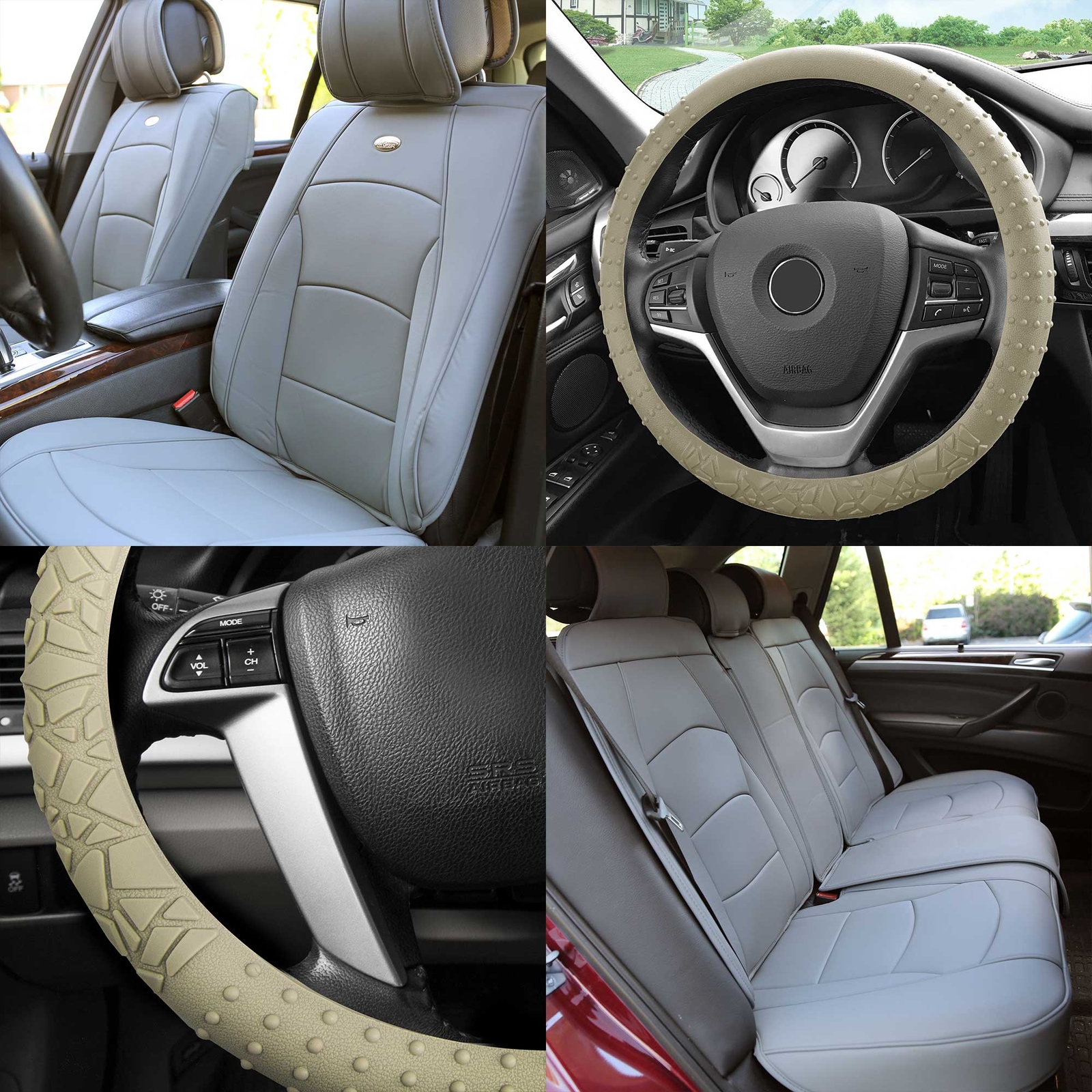 FH Group Universal Fit Leatherette Car Seat Covers Full Set w/ Steering Cover