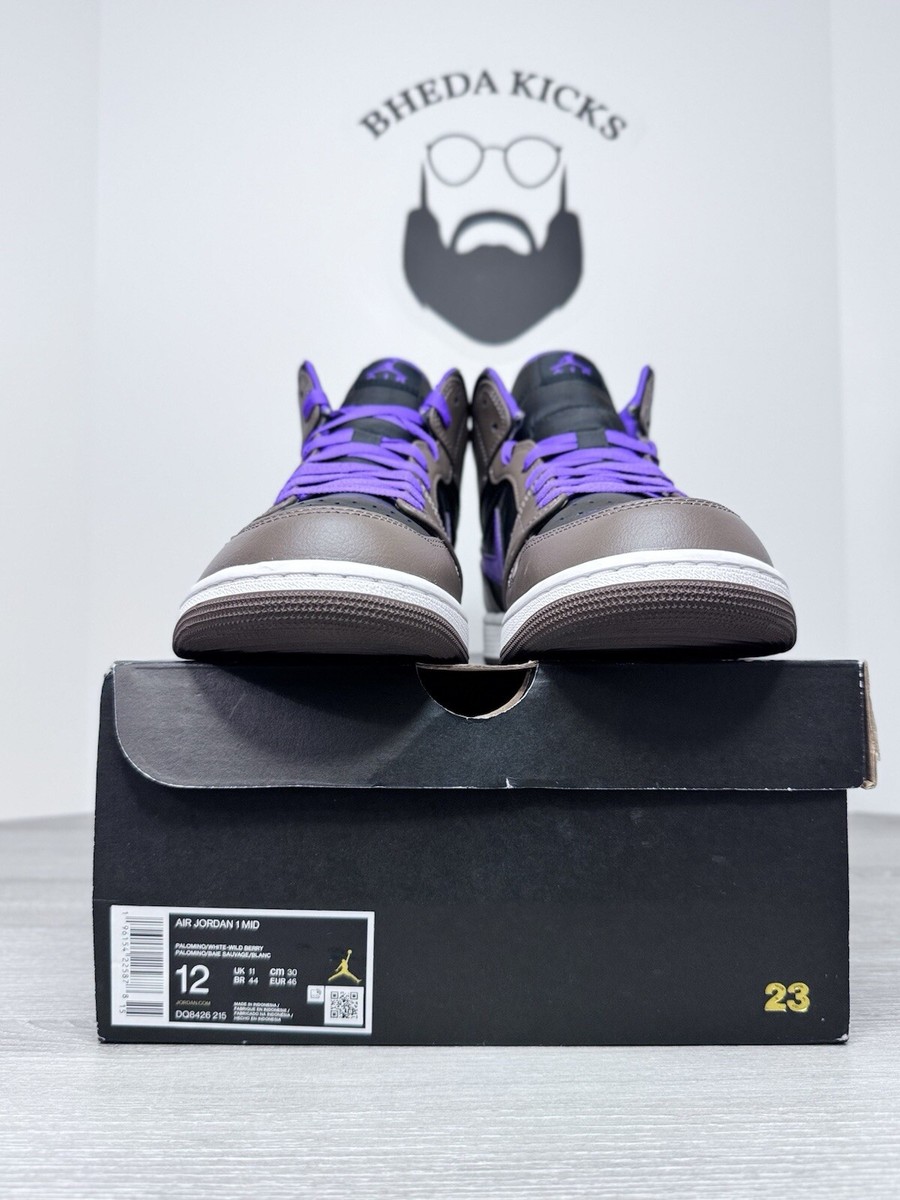 Size 12 - Nike Jordan 1 Mid Mens Palomino Wild Berry White Size 12 - Nike Jordan 1 Mid Mens Palomino Wild Berry White