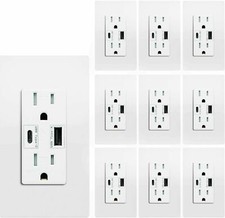 USB C Outlet Fast Charger 4.8A Duplex Receptacle 15A 125V Tamper Resistant 10pcs