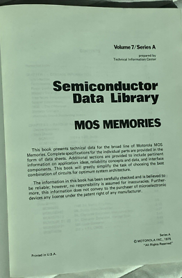 Vintage 1975 MOTOROLA Semiconductor Data Library MOS Memories Vol