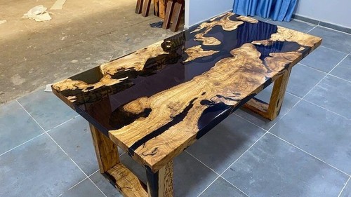 Smokey Gray Transparent Epoxy Dining Table, Coffee & center Table Furniture - Picture 3 of 9