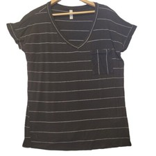 Flamingo Urban Black And White Striped V-Neck Pocket Top Size S USA Made