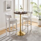 Modway Lippa 28" Round Cherry Walnut Wood Grain Bar Table in Gold Cherry Walnut