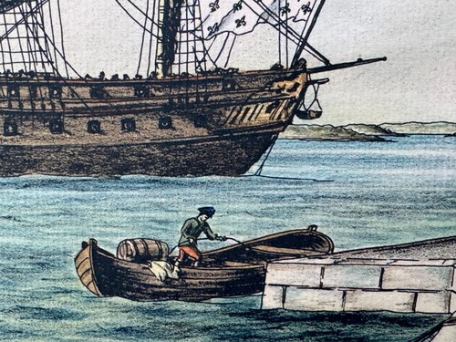 DANIEL DERVEAUX TALL SHIP ORIGINAL COLORED ENGRAVING FRIGATE RANCE VALLEY 1788 - Picture 8 of 19