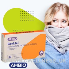 AMBIO THROAT PASTILES WITH ICELANDIC Moss+GINGER, SUGAR FREE❗ 20 tablets