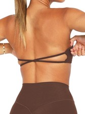 Women's Padded Bandeau Strapless Sports Bra Tube Top Wireless Non-Slip Seamless