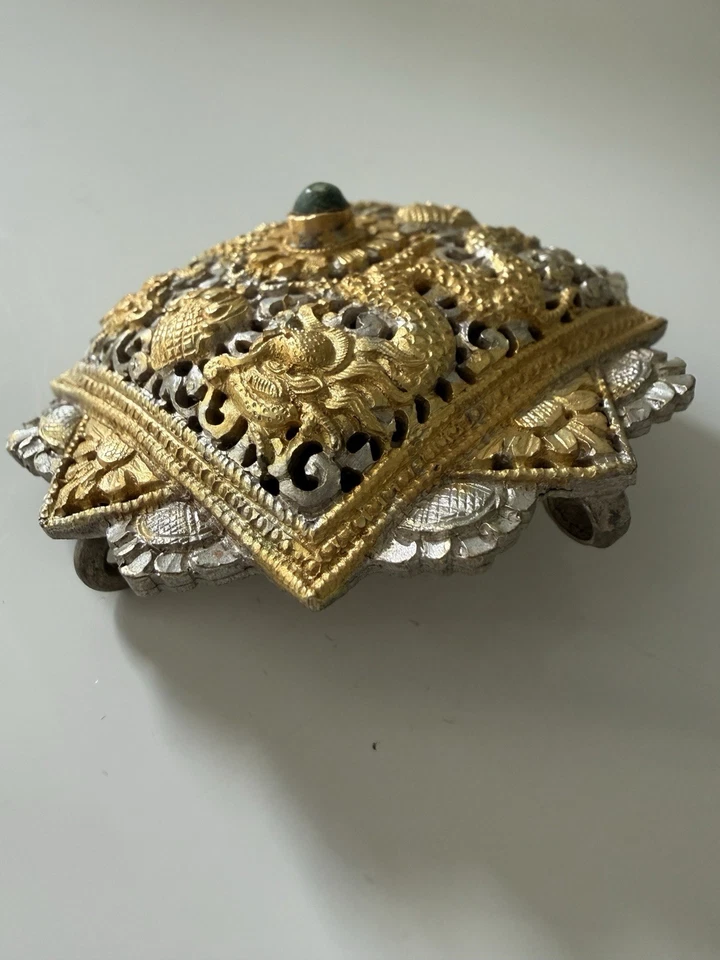 Hecho en Bután Bután Bután Koma Broche Colgante Oro Plata, Piedra Turquesa Foto 3 de 4