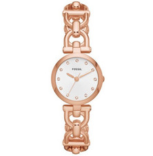 MINT Fossil OLIVE Crystals Rose Gold Stainless Steel 28mm Womens Watch ES3350
