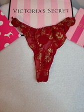 VTG Victoria's Secret 100 Silk Metallic Floral Burnout Flutter Thong Size Sm