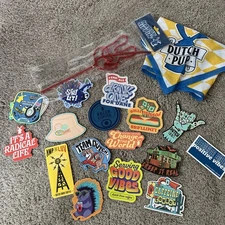Lot of 16 Dutch Bros Coffee Stickers, Crazy Straw And Dog Bandanna