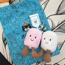 NEW Jellycat Marshmallows Plush- 12cm Pink & White Key Ring With Tags & Dust Bag