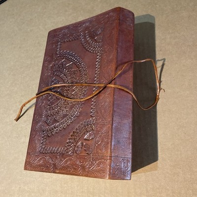 Medieval Circular Embossed Leather-Bound Blank Journal Diary - Vintage Notebook