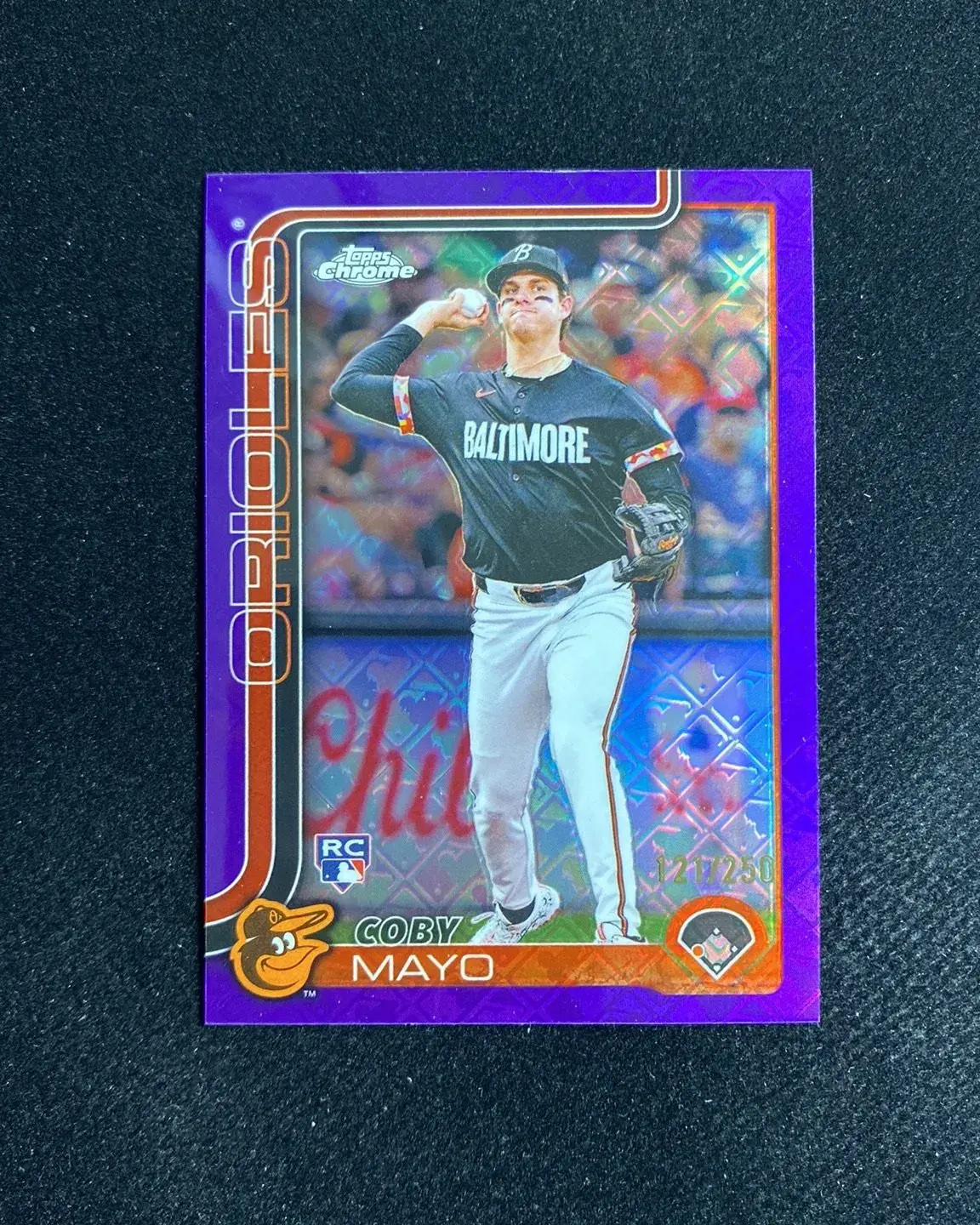 2025 Topps Chrome Coby Mayo #120 Purple LogoFractor 121/250 RC Orioles QI95