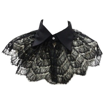 Women Retro Crochet Floral Lace Fake Collar Pointed Lapel Detachable Half Shirt