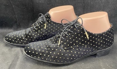 Bocage Paris Black Velvet Shoes With Metallic Gold Dots Size EU 38, US 7.5