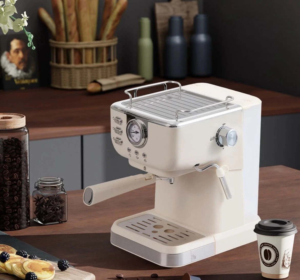 White 1050W Electric Espresso & Cappuccino Coffee Machine Maker 20 Bar Pressure