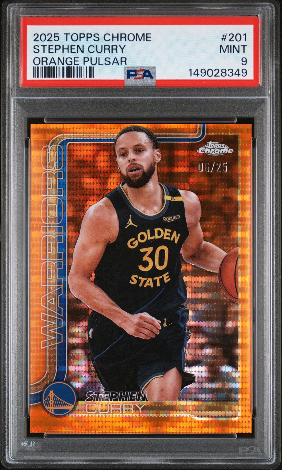 2025 TOPPS CHROME ORANGE PULSAR #201 STEPHEN CURRY 6/25 PSA 9