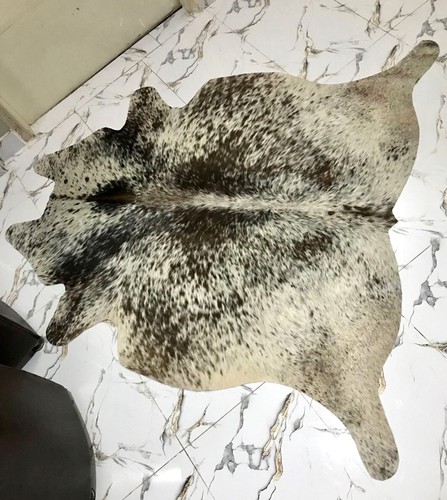 Genuine Cowhide Rug Large 4 x 5 ft | Speckled Gray & White Real Leather Carpet - Picture 6 of 9
